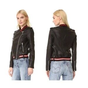 Blank NYC Black Leather Jacket with Red and White Accents